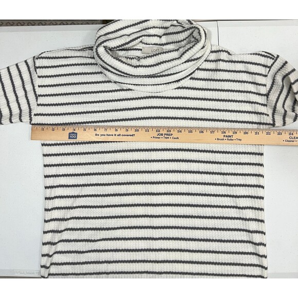 Loft Waffle Knit Tunic Top Gray White Stripe Cowl Neck Long Sleeve Women's M - Picture 5 of 6